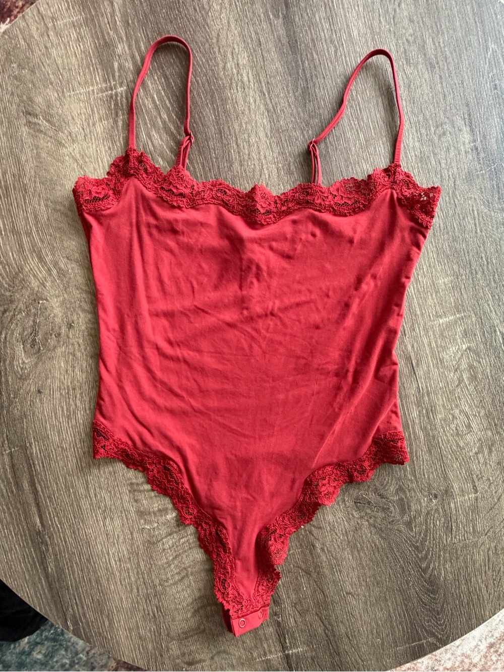 SKIMS Red Lace-Trim Bodysuit Tank Top